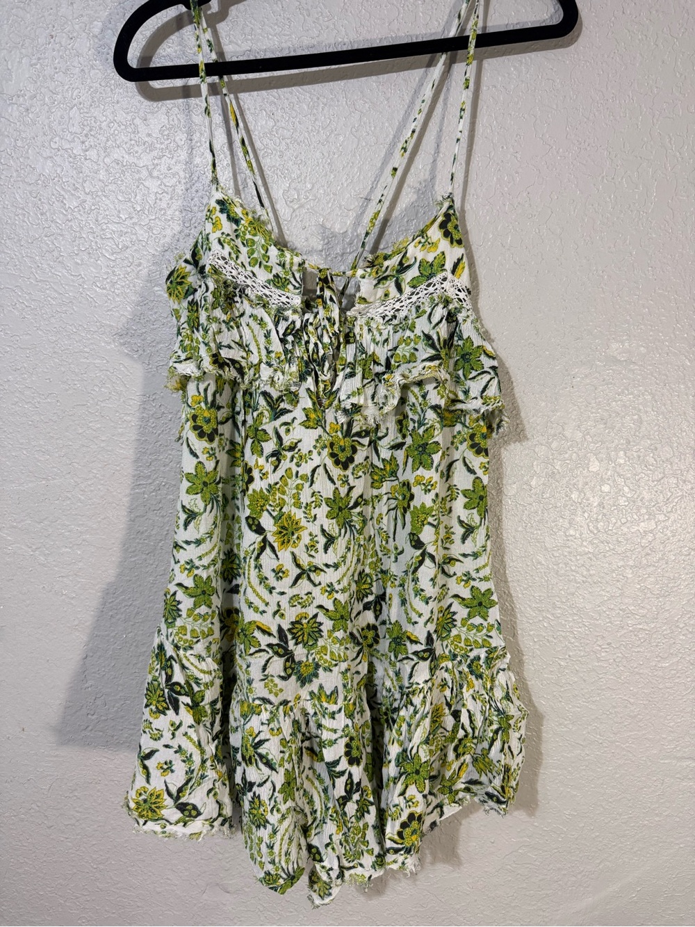 Free People Floral Spaghetti Strap Dress in White and Green